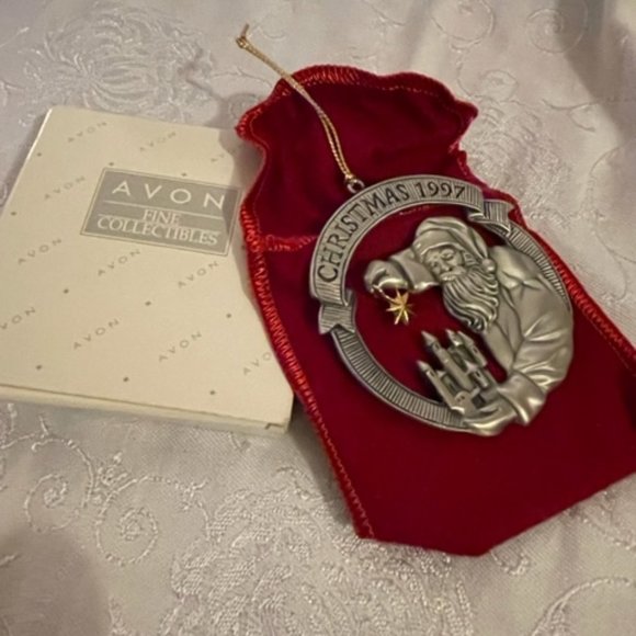 Vintage Avon Pewter Christmas 1997 Santa Ornament.  Santa holding gold star VGUC - Picture 1 of 7